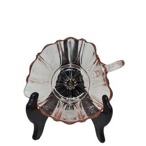 VTG Anchor Hocking Pink Depression Glass Heart Shaped Bowl Oyster Pearl Pattern